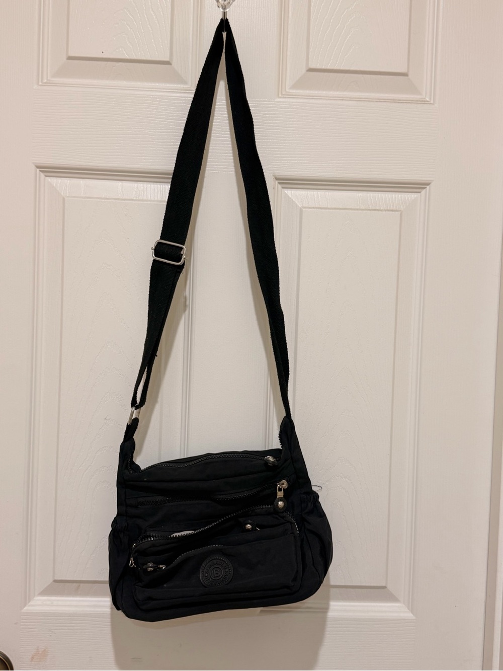 Everyday Black Crossbody Bag with Multiple Zip Compartments